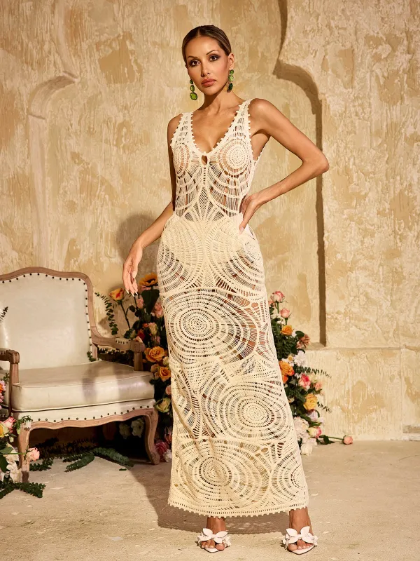 Xanvyre V Neck Cutout Knitted Maxi Dress sold by Mew Mews