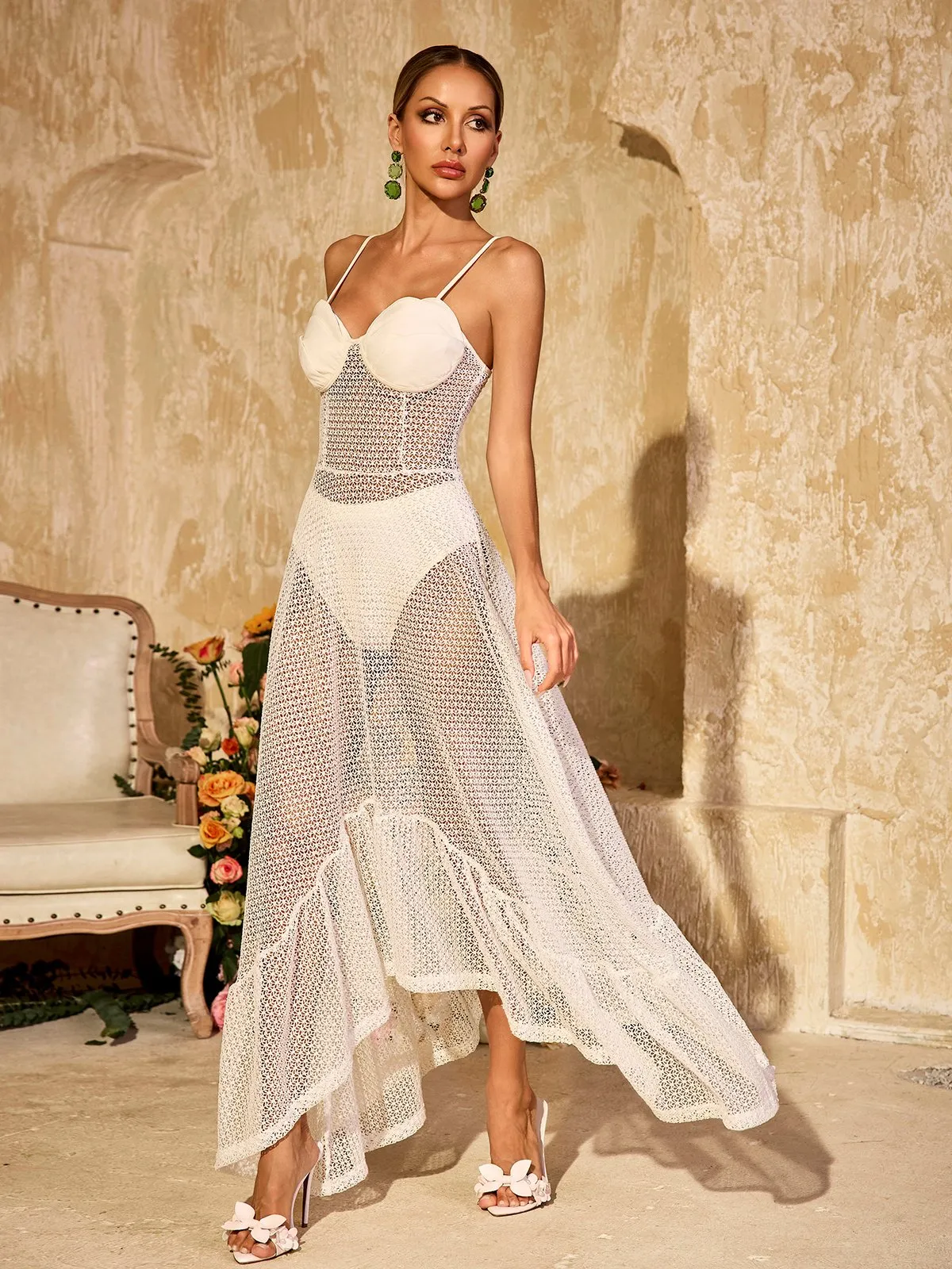 Xyvalis Spaghetti Cutout Lace Maxi Dress sold by Mew Mews product image thumbnail 2