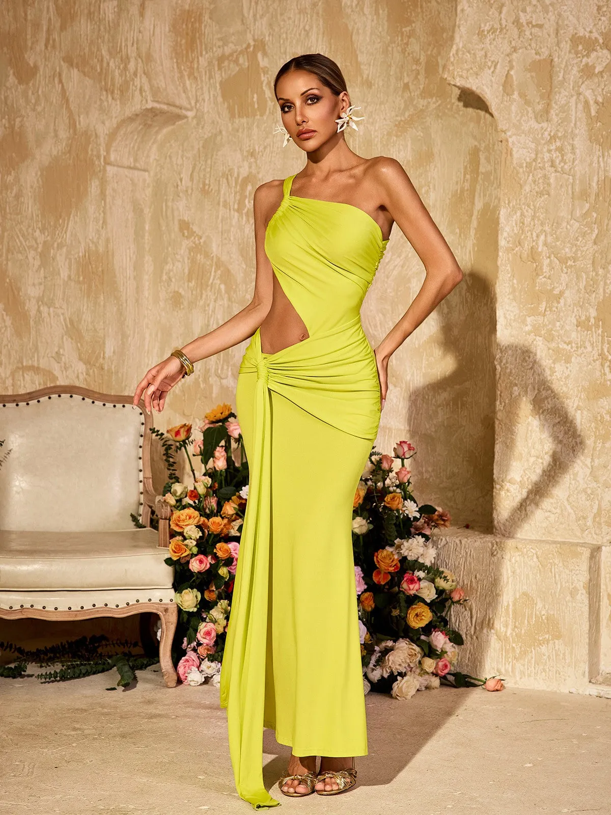 Arythix Cutout Draped Maxi Dress In Lime Yellow sold by Mew Mews product image thumbnail 4