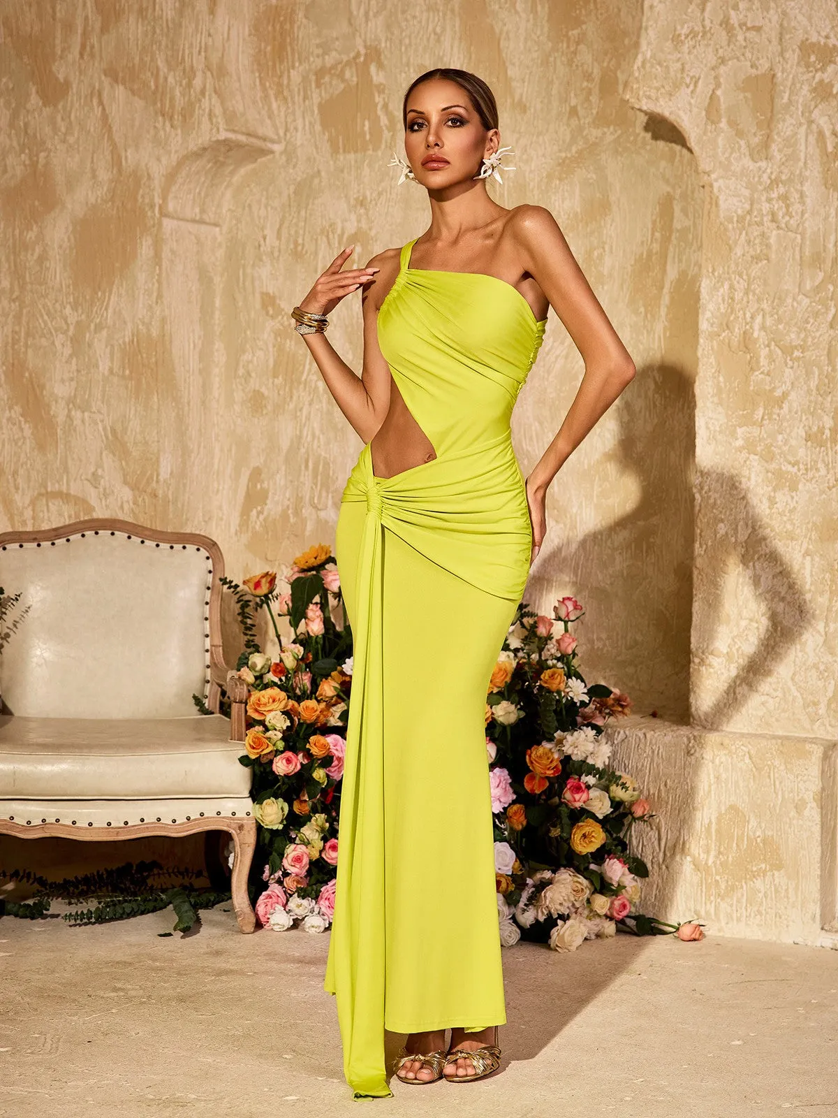 Arythix Cutout Draped Maxi Dress In Lime Yellow sold by Mew Mews product image thumbnail 3
