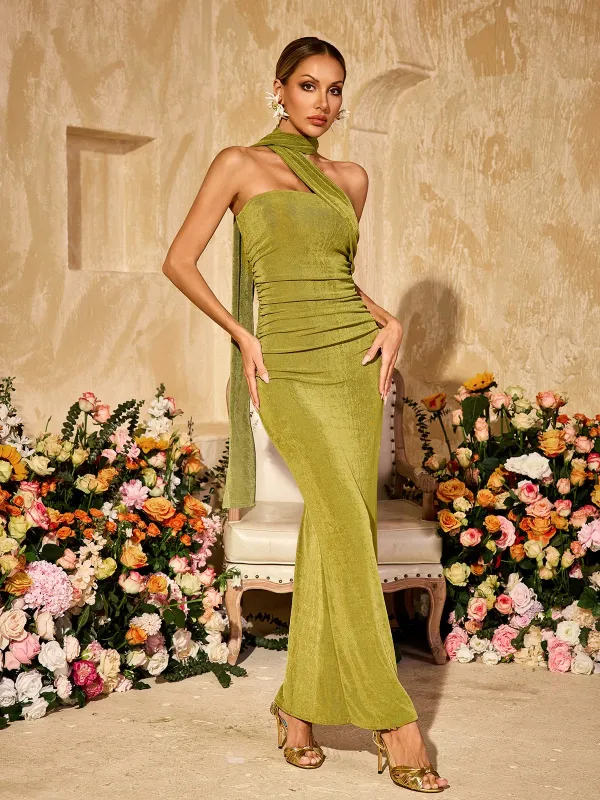 Vyxaris Strapless Ruched Draped Maxi Dress sold by Mew Mews