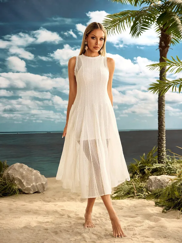 Zalvryn Sleeveless Knitted Midi Dress In White made by Mew Mews