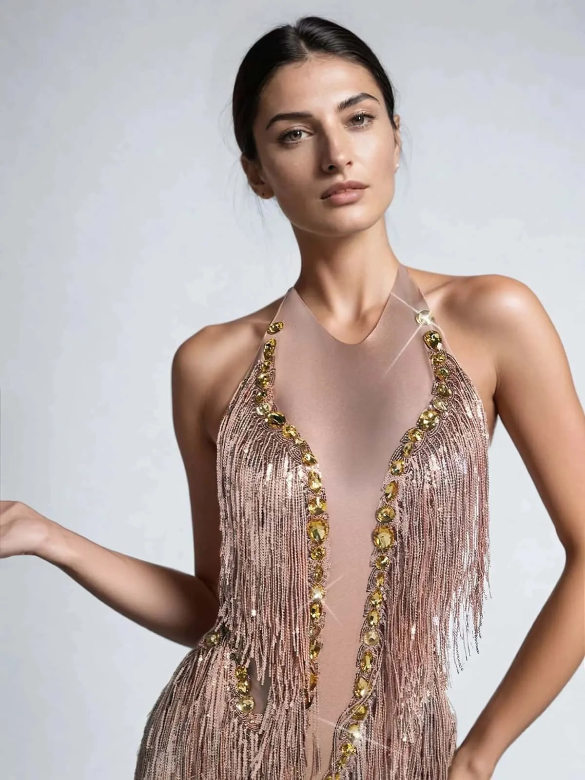 Benicio Halterneck Fringe Sequin Bodysuit sold by Mew Mews product image thumbnail 5