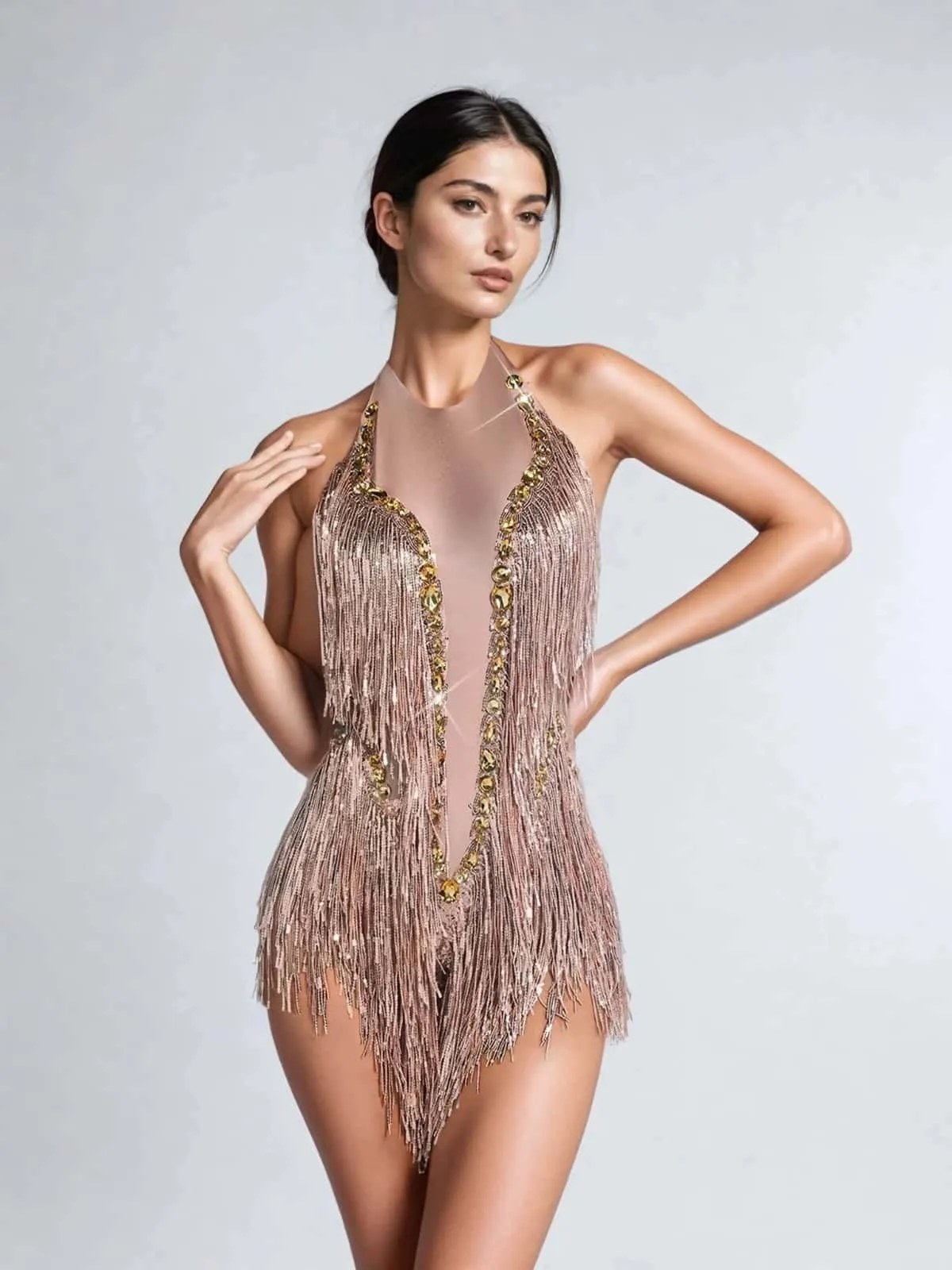 Benicio Halterneck Fringe Sequin Bodysuit sold by Mew Mews product image thumbnail 3