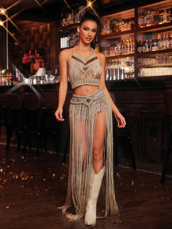 Nyxalith Halterneck Fringe Cover Up Skirt Set sold by Mew Mews