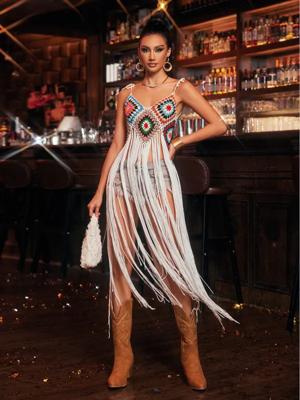 Jyxondra Spaghetti Fringe Knitted Cover Up Dress made by Mew Mews