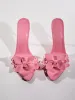 Grain Pearl Flower Slippers In Pink sold by Mew Mews