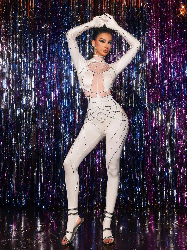 Vyxalith Long Sleeve Rhinestone Jumpsuit sold by Mew Mews