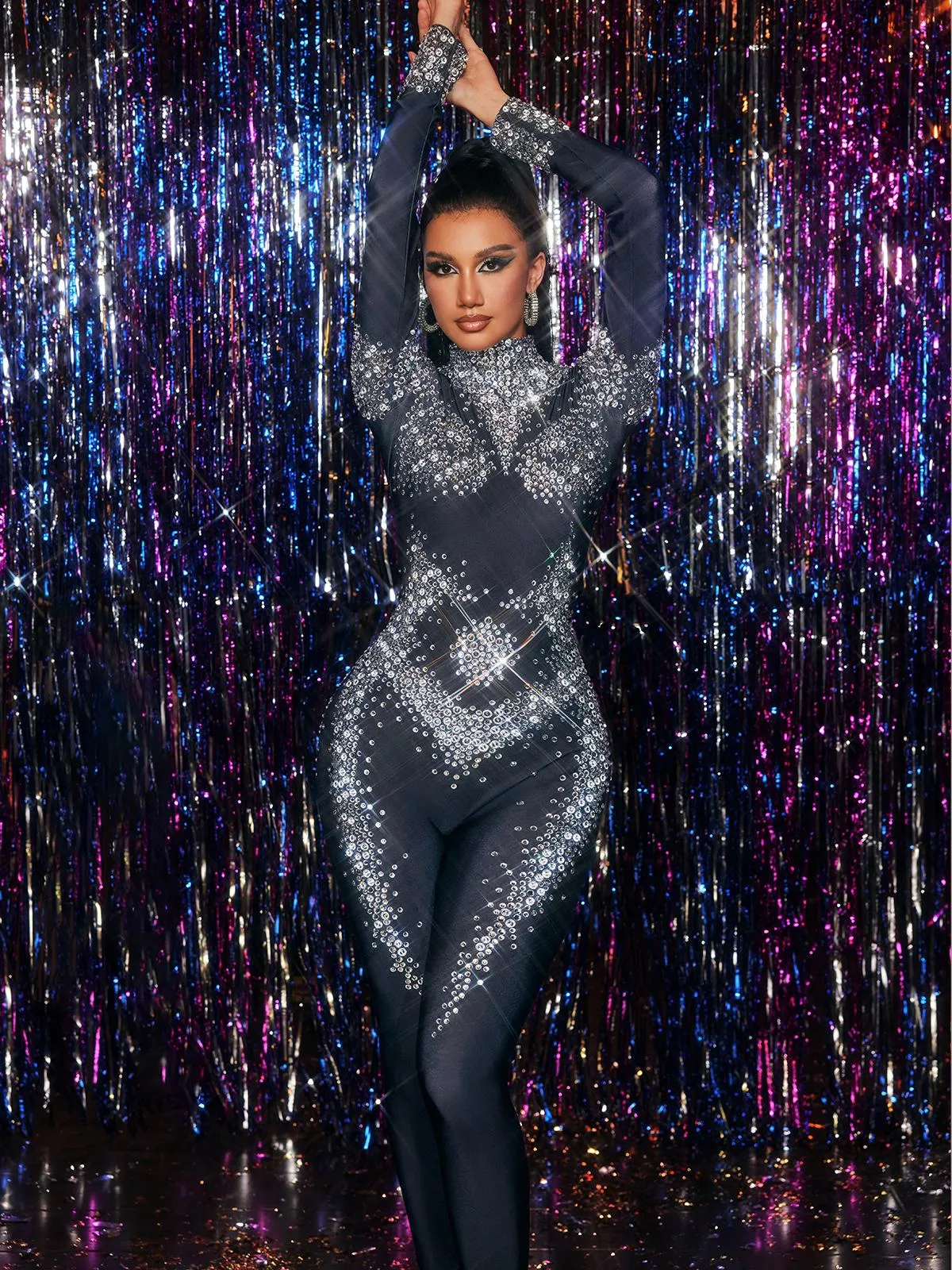 Fyxarion High Neck Rhinestone Jumpsuit sold by Mew Mews