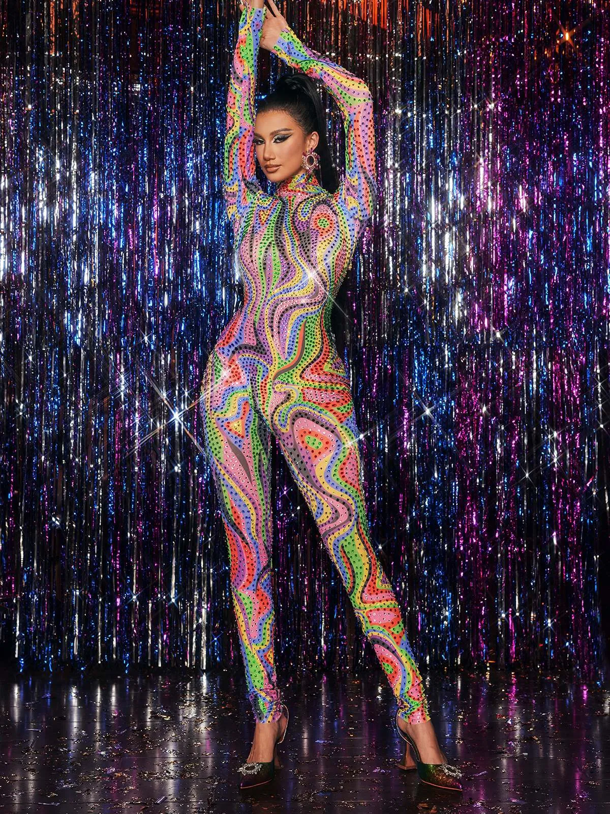 Zyxandor High Neck Rhinestone Jumpsuit sold by Mew Mews product image thumbnail 3