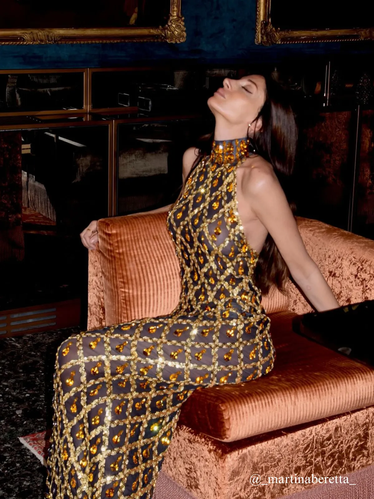 Liora Sequin Crystal Maxi Dress In Gold sold by Mew Mews product image thumbnail 3