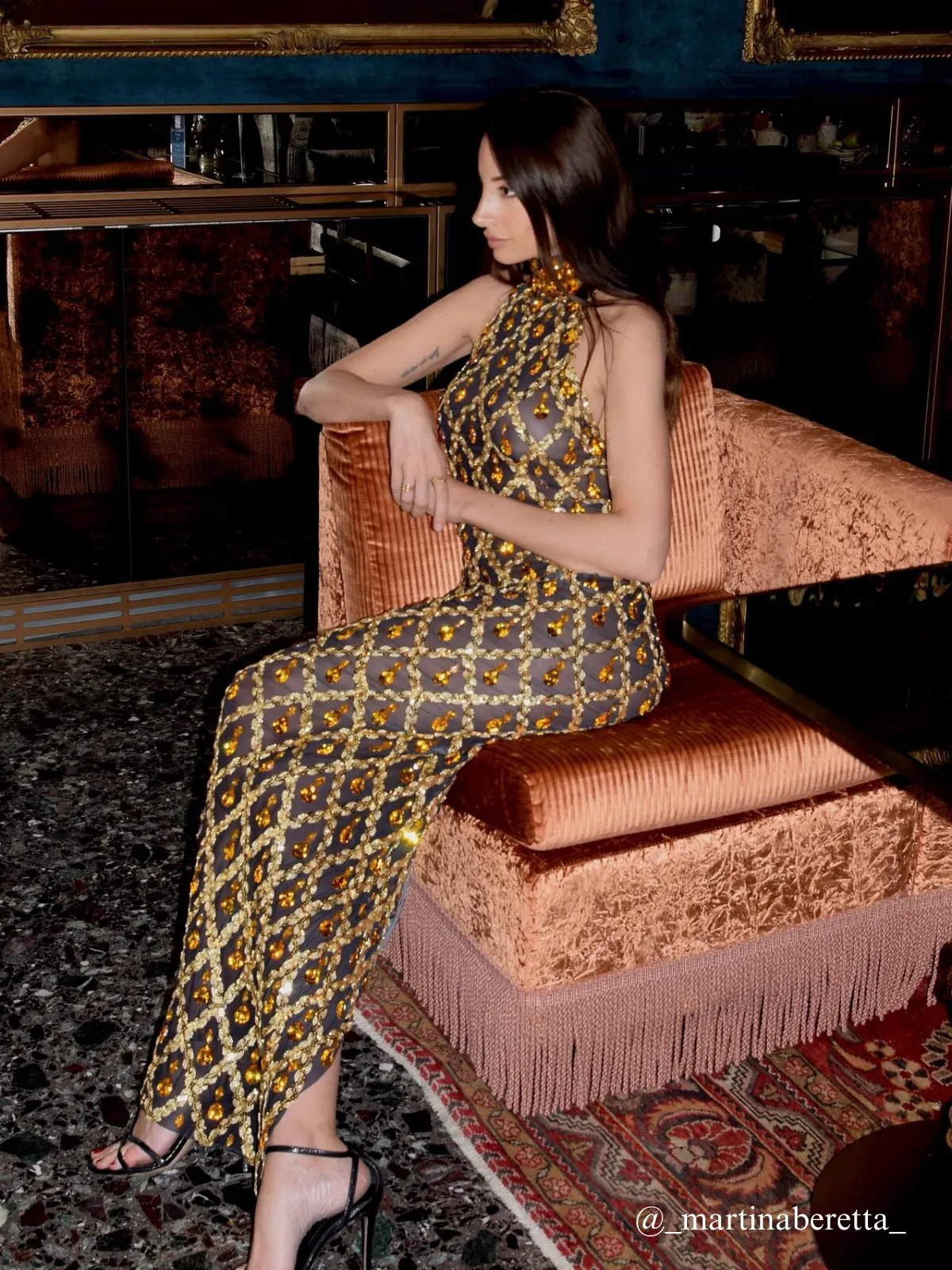 Liora Sequin Crystal Maxi Dress In Gold sold by Mew Mews product image thumbnail 2