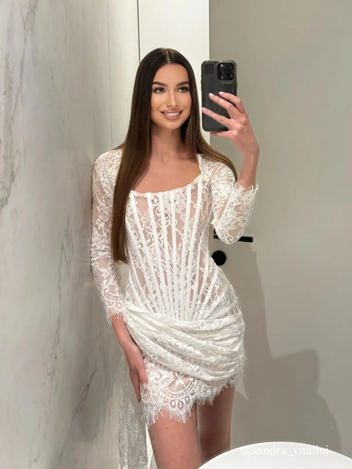 Cadee Long Sleeve Lace Dress In White sold by Mew Mews product image thumbnail 2