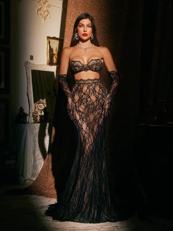 Janine Lace Skirt Set With Gloves sold by Mew Mews