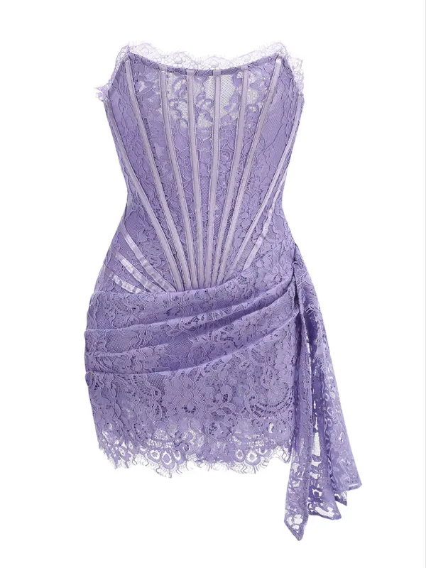 Yolita Strapless Lace Dress In Lilac sold by Mew Mews