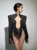 Cyvra Fringe Mesh Mini Dress With Coat In Black sold by Mew Mews