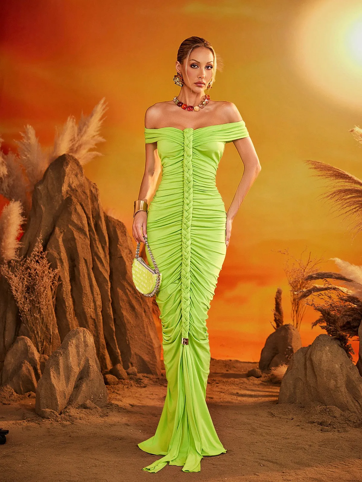 Elyviel Off Shoulder Ruched Maxi Dress sold by Mew Mews product image thumbnail 2