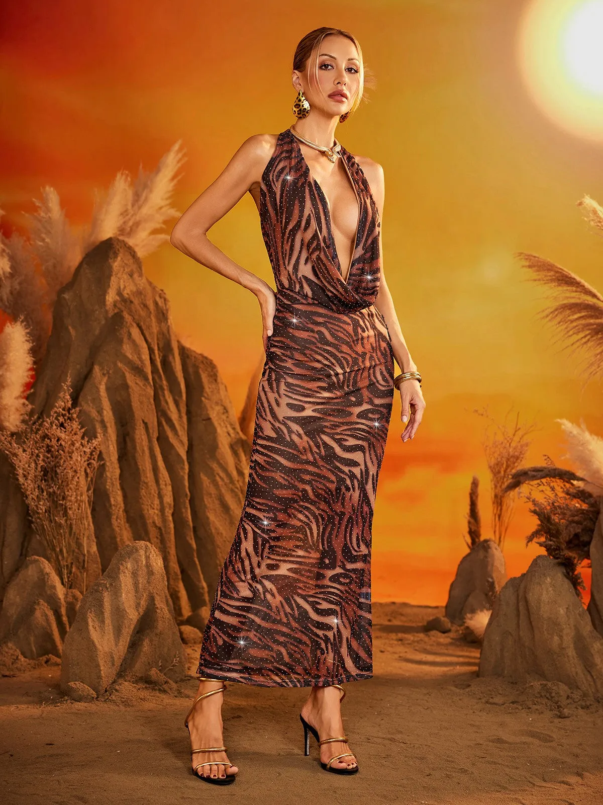 Drynna Cowl Neck Zebra Maxi Dress sold by Mew Mews product image thumbnail 3