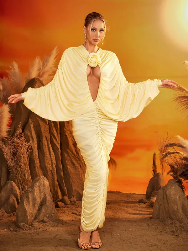 Eryvix Cutout Flower Ruched Maxi Dress sold by Mew Mews