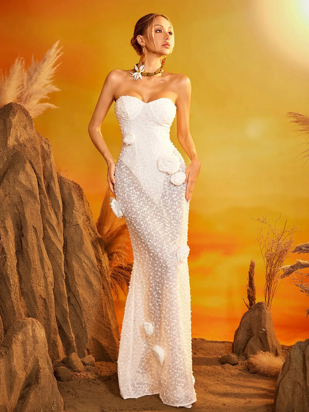 Evrythos Strapless Flower Maxi Dress sold by Mew Mews product image thumbnail 2