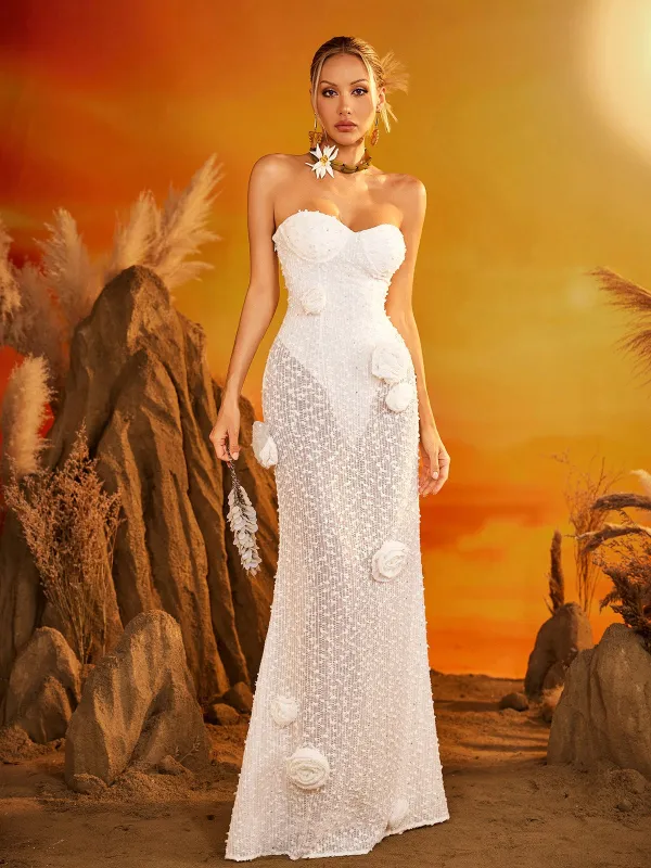 Evrythos Strapless Flower Maxi Dress sold by Mew Mews