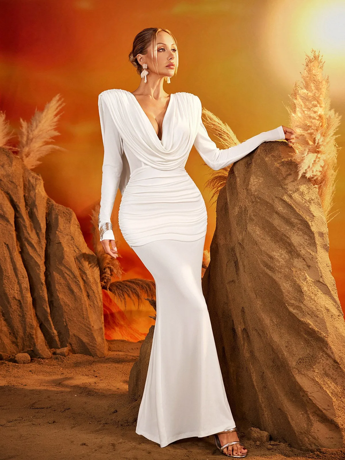 Eldrion Cowl Neck Ruched Maxi Dress sold by Mew Mews product image thumbnail 5