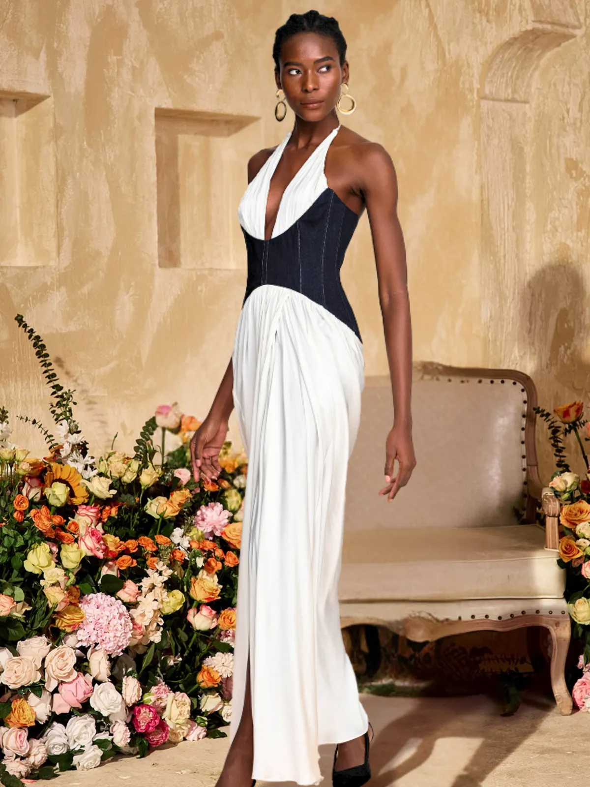 Ivie V Neck Ruched Split Maxi Dress sold by Mew Mews product image thumbnail 3