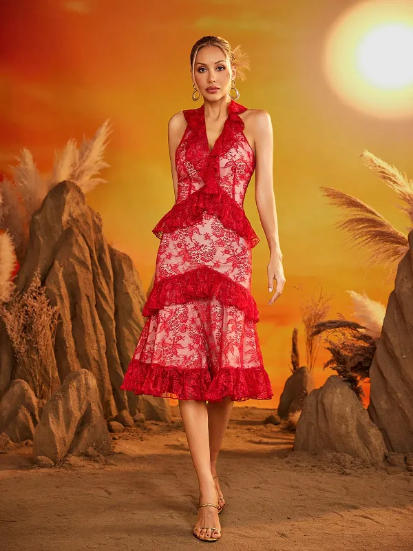 Gexor V Neck Embroidered Midi Dress made by Mew Mews