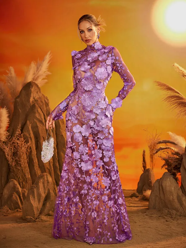 Fexis Long Sleeve Flower Mesh Skirt Set sold by Mew Mews