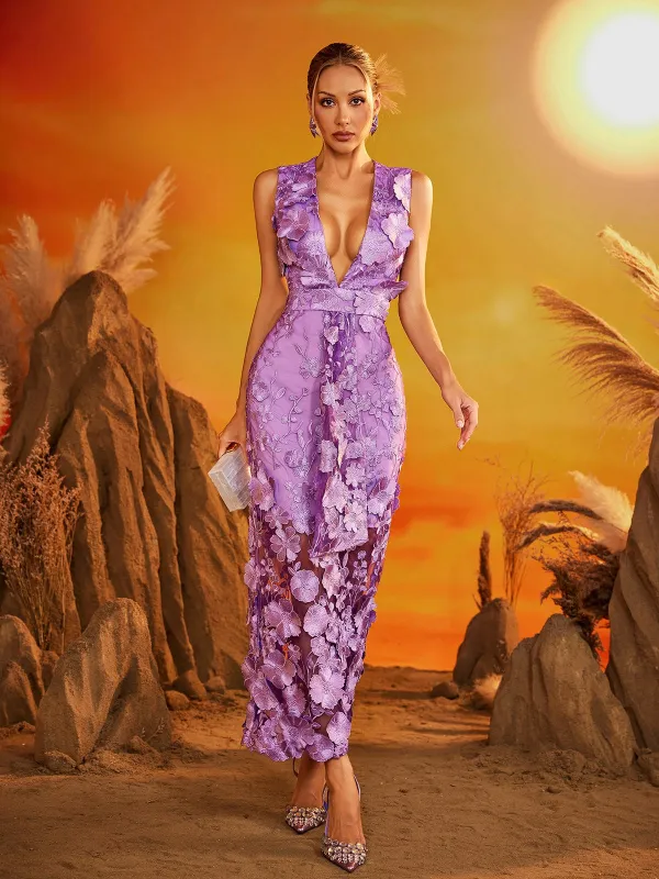 Fyrviel V Neck Flower Maxi Dress made by Mew Mews