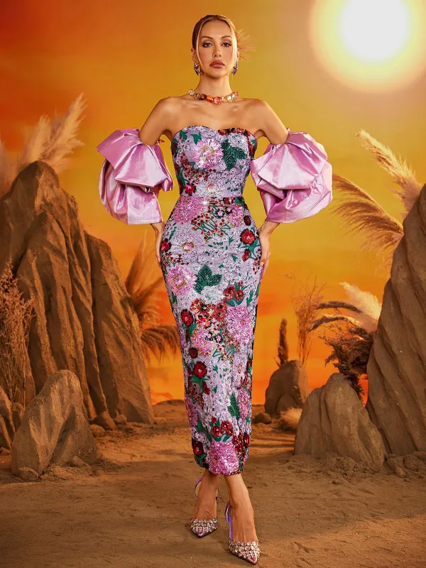 Faelith Puff Sleeve Floral Midi Dress sold by Mew Mews