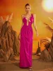 Daiki Halterneck Ruched Maxi Dress In Hot Pink sold by Mew Mews