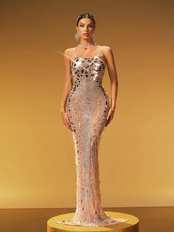 Hryxan Acrylic Fringe Embellished Maxi Dress sold by Mew Mews