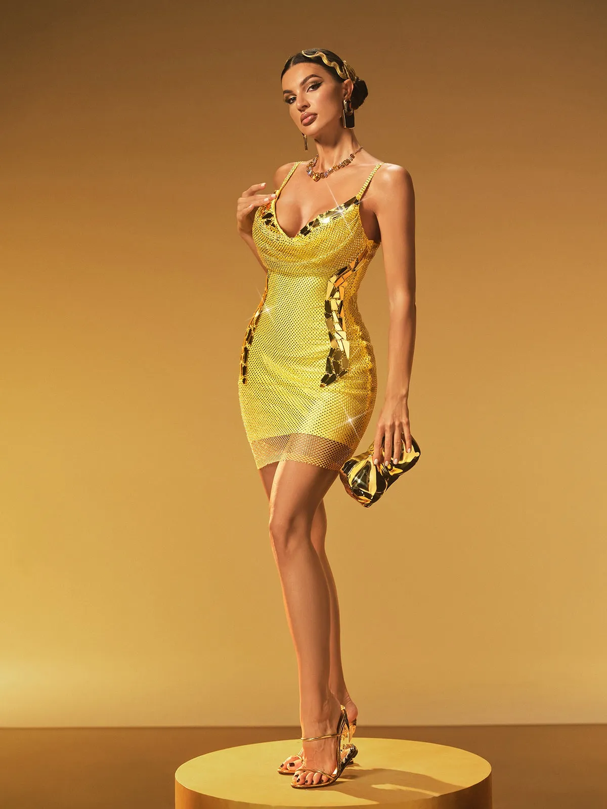 Kaelvix Spaghetti Rhinestone Mesh Mini Dress sold by Mew Mews product image thumbnail 3