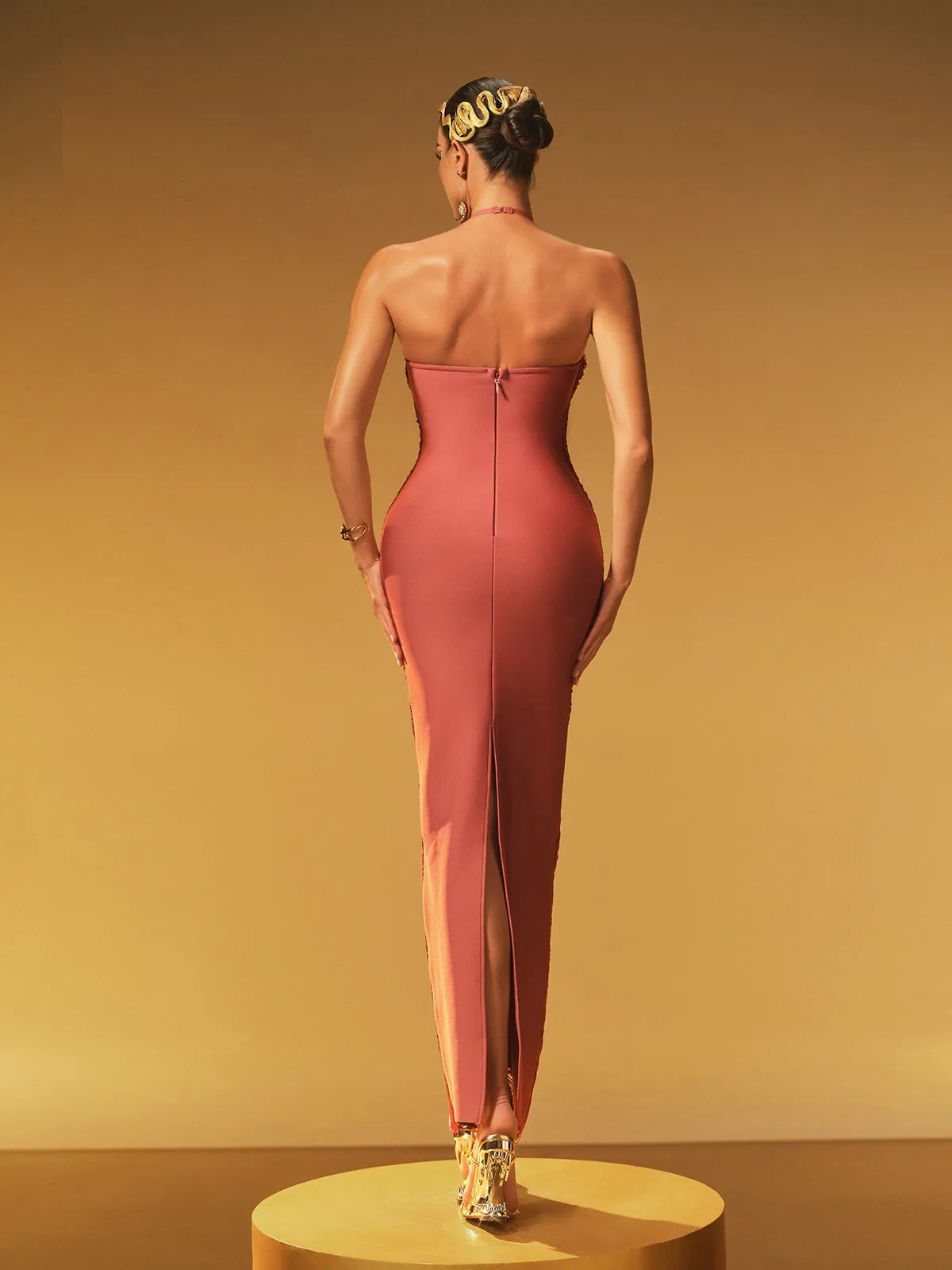 Bluma Halterneck Fringe Maxi Dress In Rosewood sold by Mew Mews product image thumbnail 2