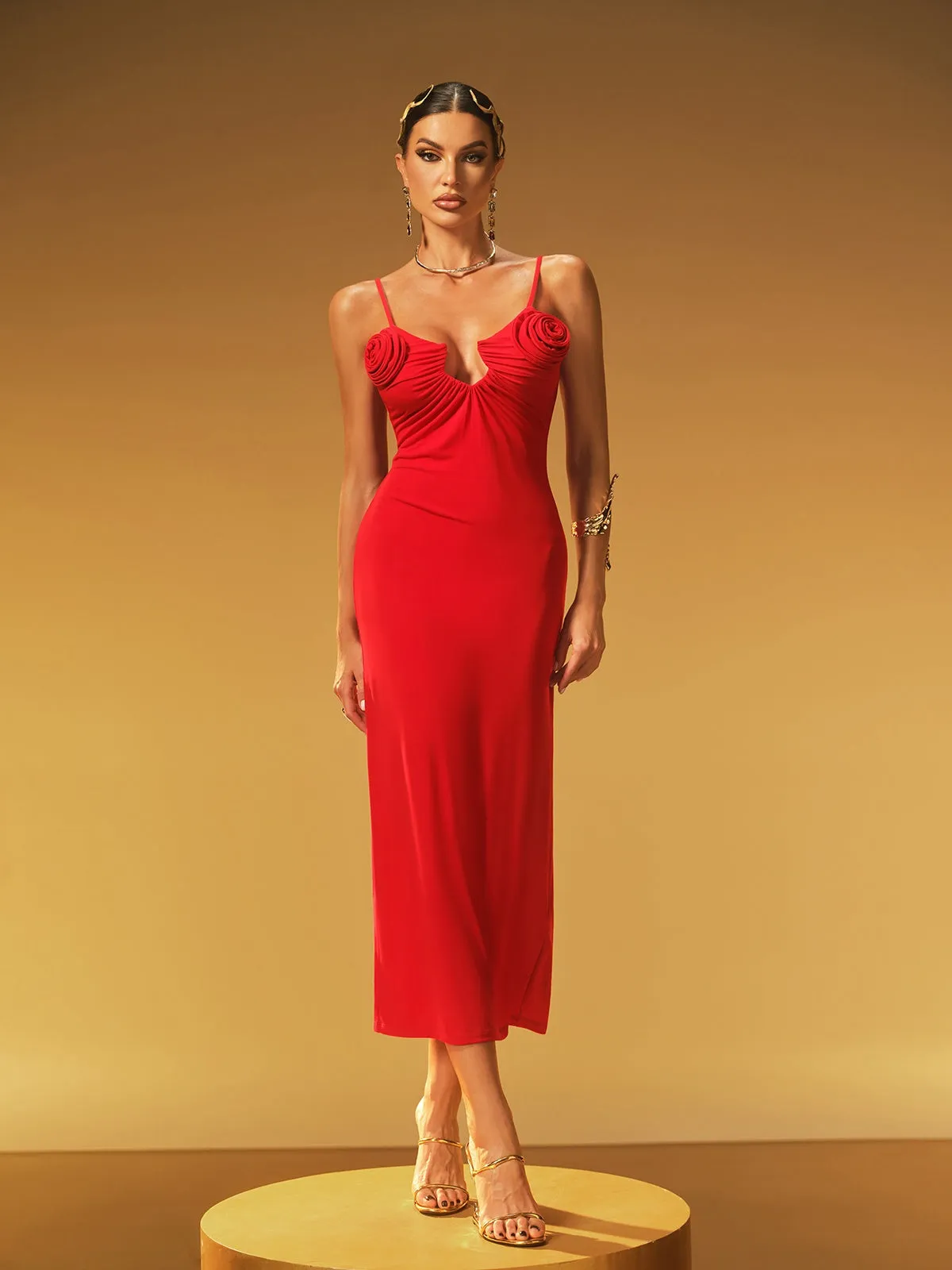 Jaelric Spaghetti Flower Midi Dress sold by Mew Mews product image thumbnail 5