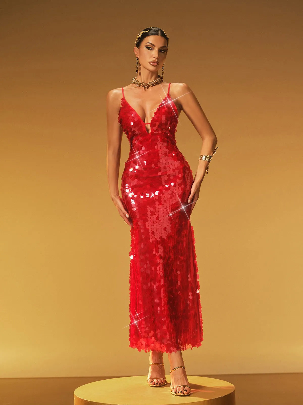 Hyrth Spaghetti Sequin Midi Dress sold by Mew Mews product image thumbnail 4