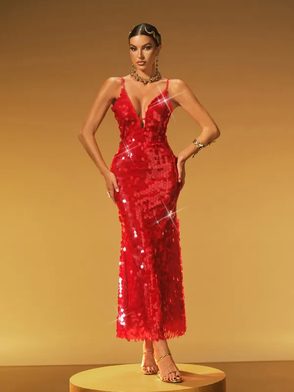 Hyrth Spaghetti Sequin Midi Dress sold by Mew Mews