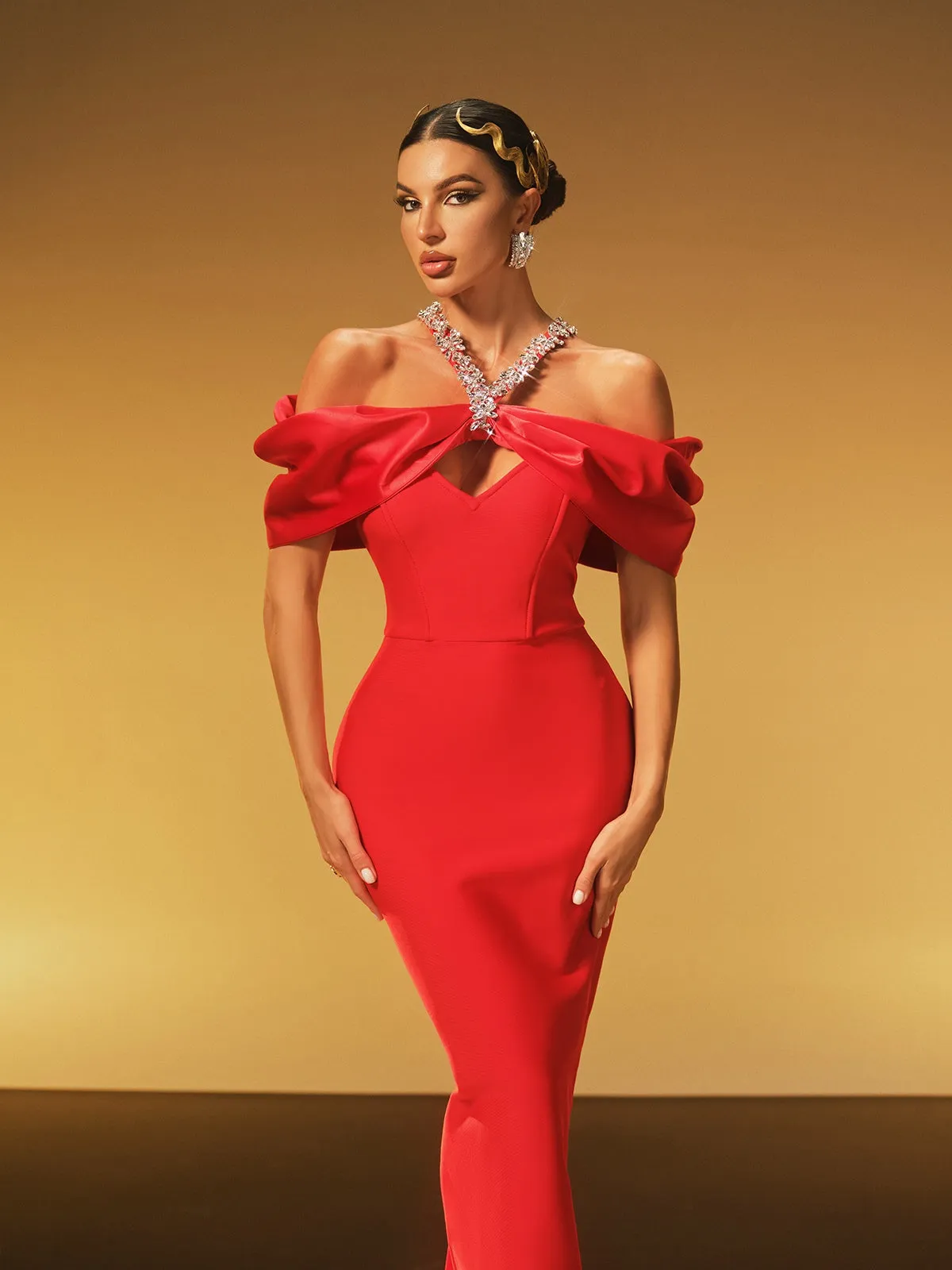 Hexelle Halterneck Crystal Bandage Dress sold by Mew Mews product image thumbnail 2