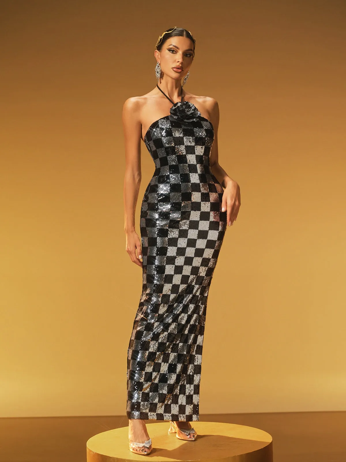 Hexar Halterneck Flower Sequin Maxi Dress sold by Mew Mews product image thumbnail 4