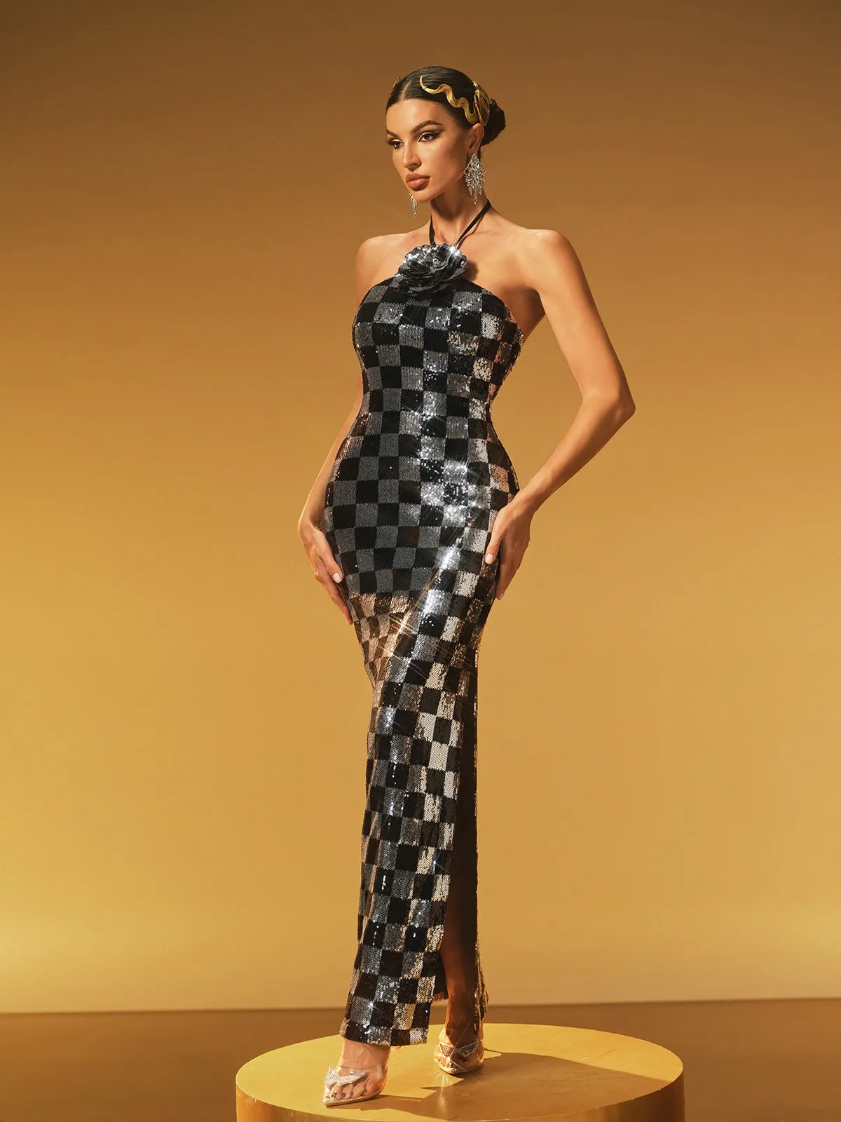 Hexar Halterneck Flower Sequin Maxi Dress sold by Mew Mews product image thumbnail 3