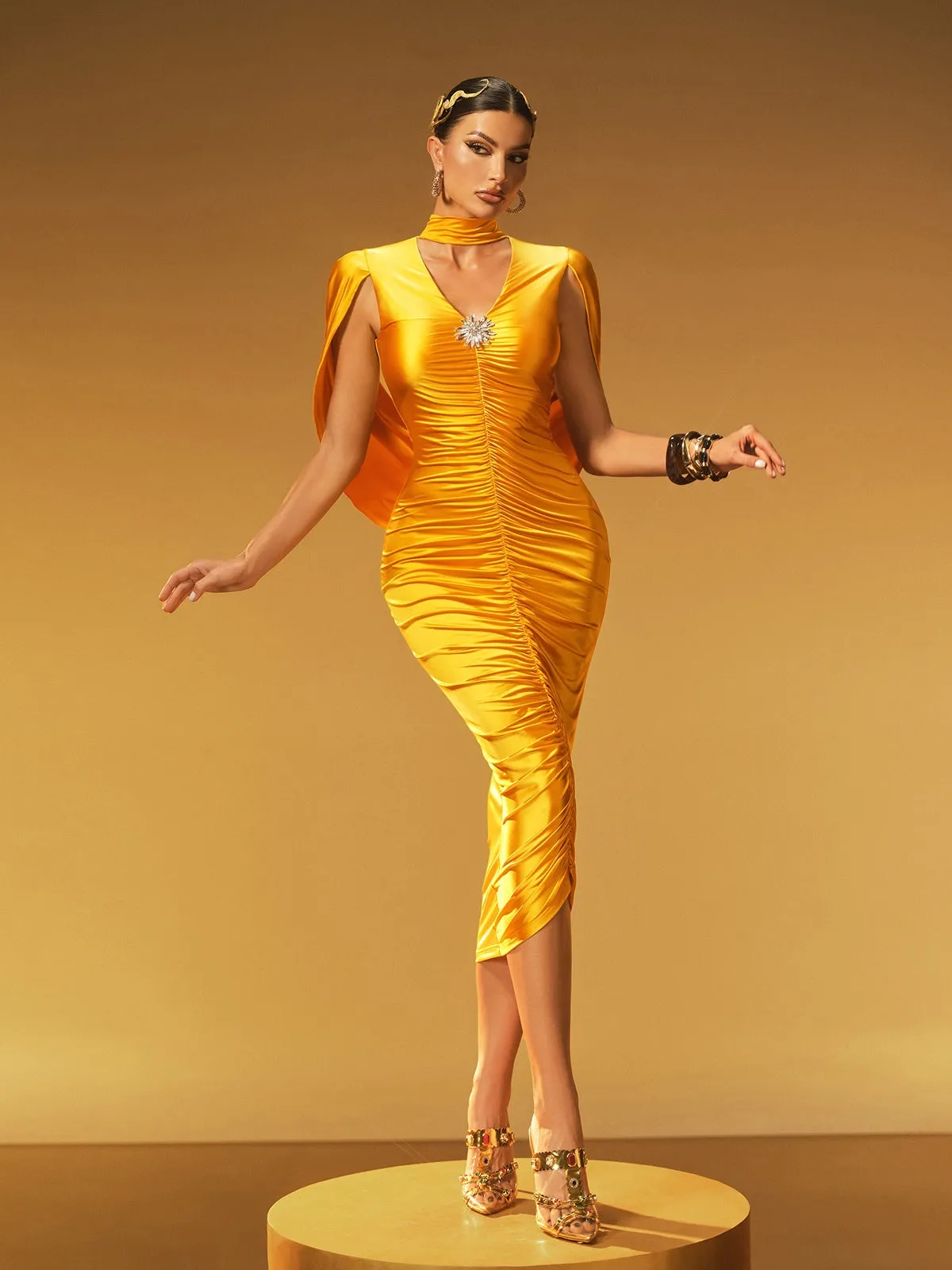 Jexara V Neck Ruched Midi Dress sold by Mew Mews product image thumbnail 3