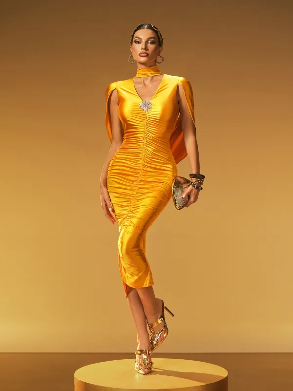 Jexara V Neck Ruched Midi Dress sold by Mew Mews