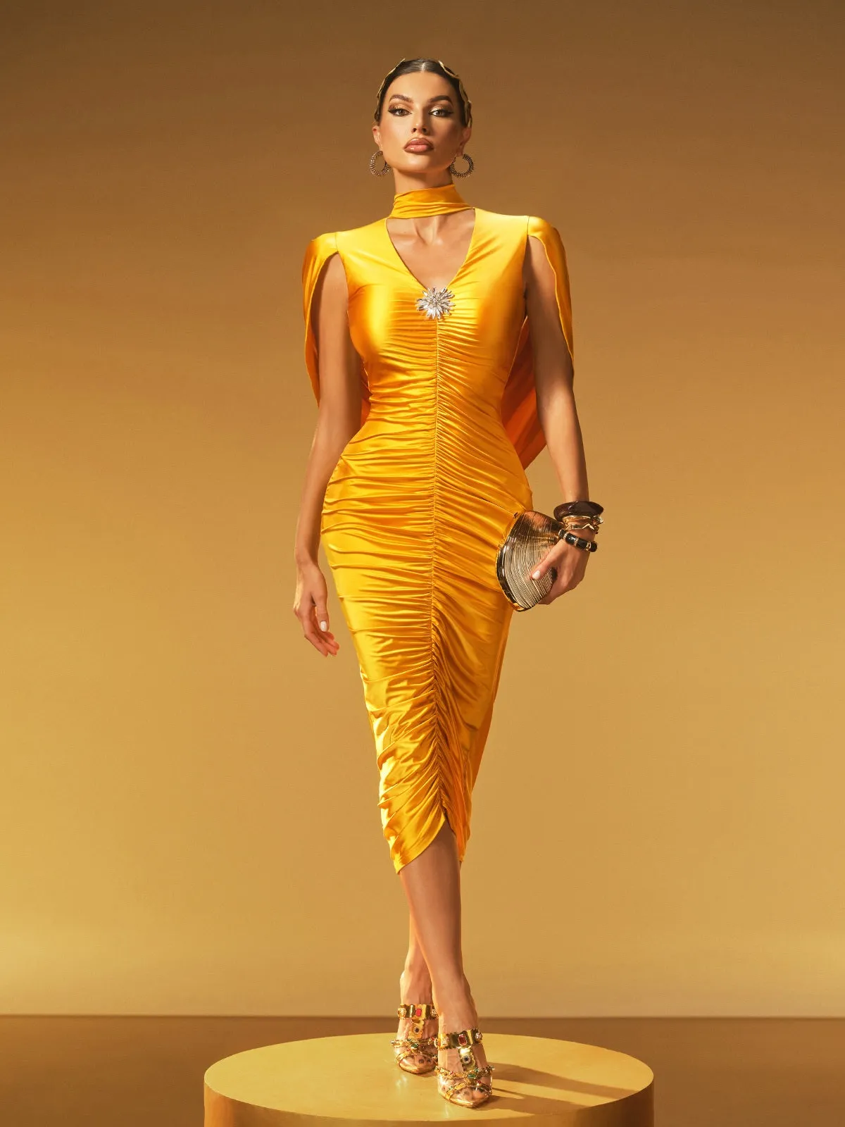 Jexara V Neck Ruched Midi Dress sold by Mew Mews product image thumbnail 4