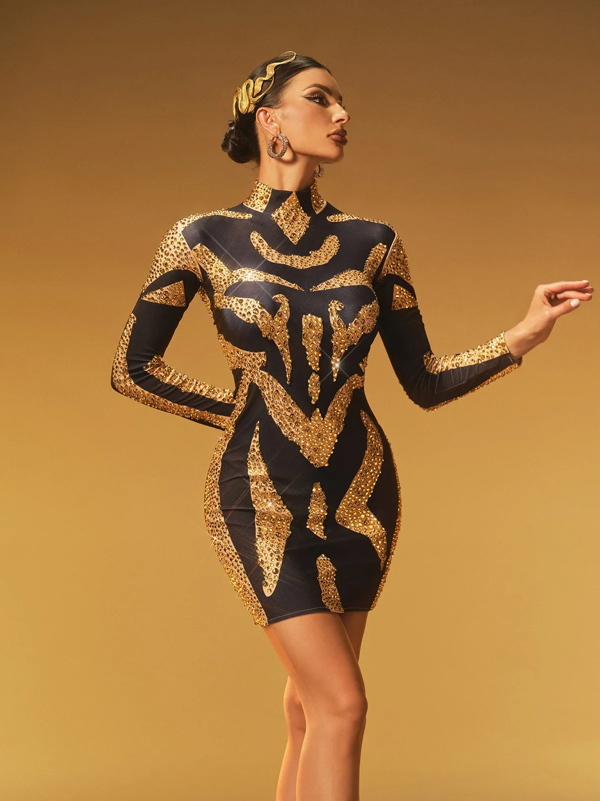 Jaelira High Neck Rhinestone Mini Dress sold by Mew Mews product image thumbnail 4