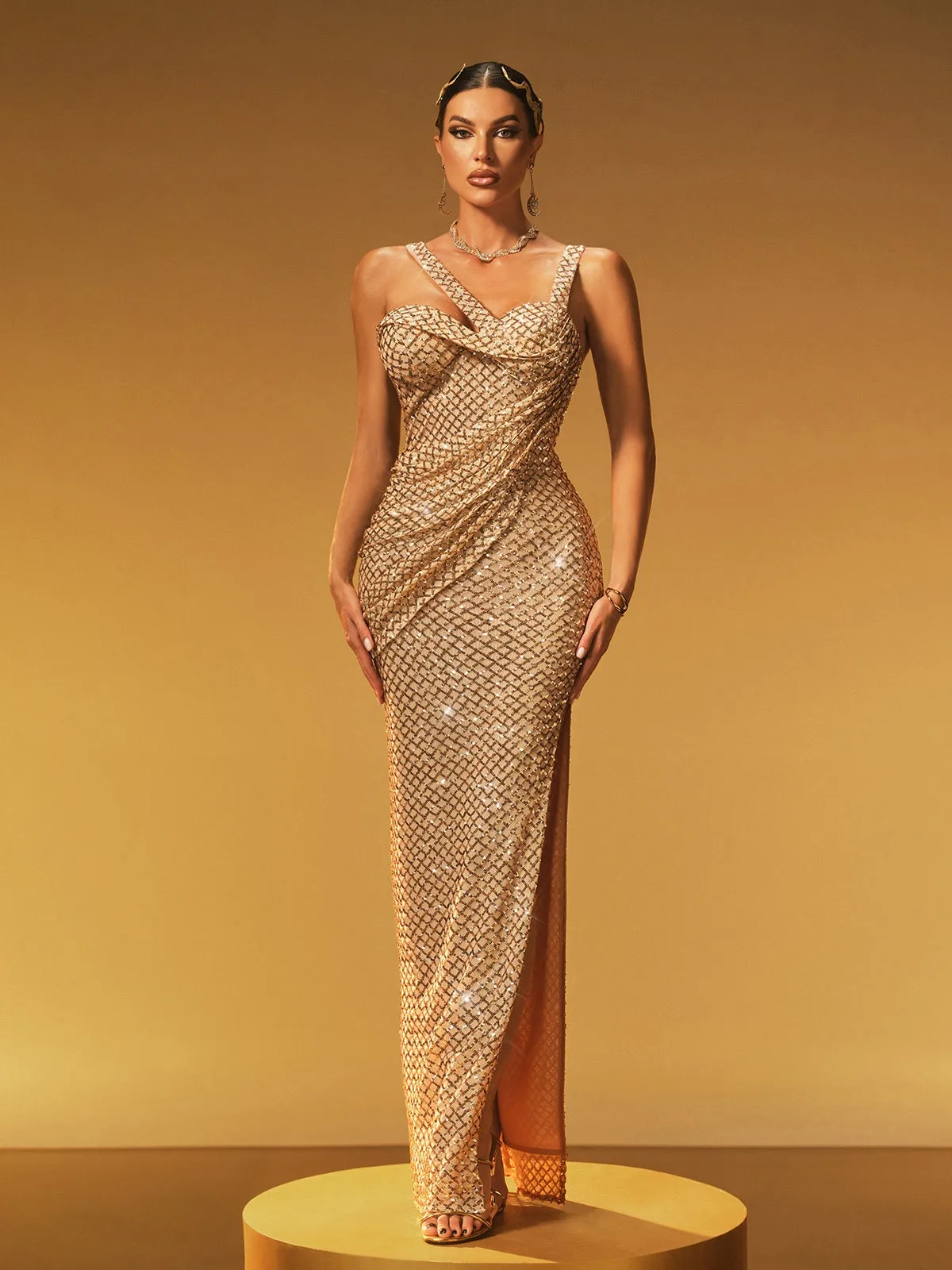 Glein Sleeveless Sequin Split Maxi Dress sold by Mew Mews product image thumbnail 3