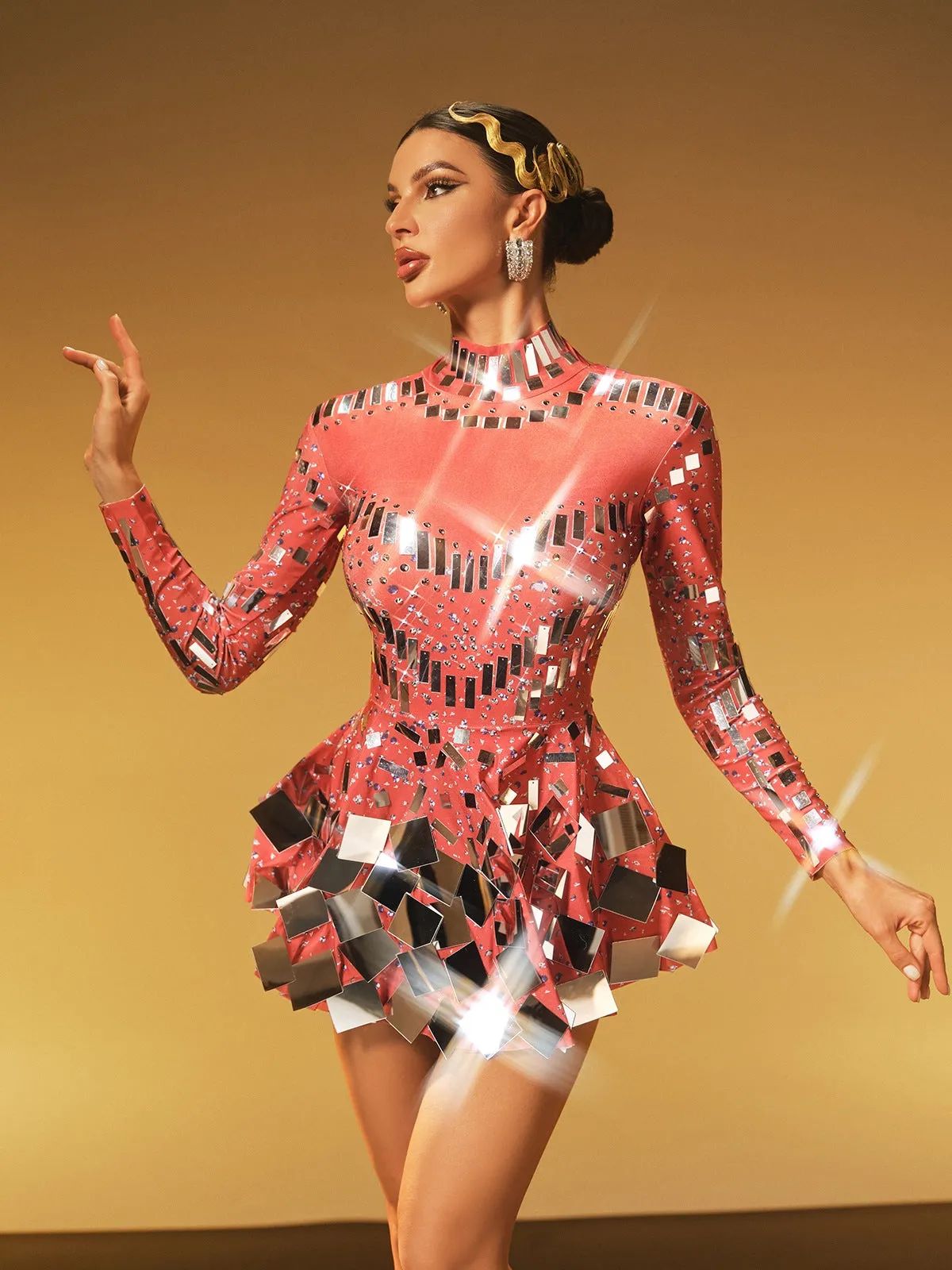 Ella Long Sleeve Embellished Mini Dress In Red sold by Mew Mews product image thumbnail 2
