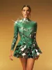 Ella Long Sleeve Embellished Mini Dress In Green sold by Mew Mews