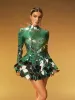 Ella Long Sleeve Embellished Mini Dress In Green sold by Mew Mews