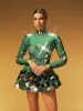 Ella Long Sleeve Embellished Mini Dress In Green sold by Mew Mews